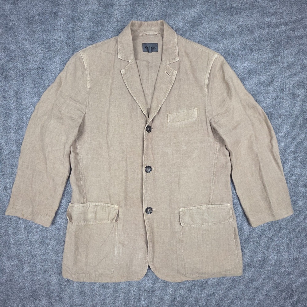 OSKA Linen Jacket Chore Coat Women's 3 Beige‎ Button Up Pockets